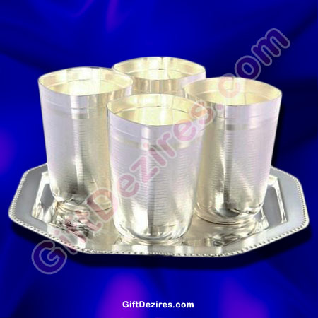 Silver Plated Engraved Gifts - 4 Glasses with Serving Tray